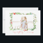 Cartão De Festividades Watercolor Winter Berries and Greenery<br><div class="desc">Destaque sua foto favorita da família em seus cartões de natal nesta temporada! Quer você comemore o Natal,  Chanucá ou simplesmente queira enviar nossa saudação de Ano Novo para seus amigos e família,  Blush Paper Co. tem o cartão de feriado perfeito para você.</div>