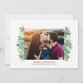 Cartão De Festividades Watercolor Winter Foliage Christmas Family Letter