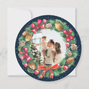 Cartão De Festividades Watercolor Wreath Blue Foto Natal
