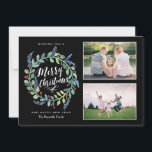 Cartão De Festividades Watercolor Wreath Christmas 2 Photo Holiday Card<br><div class="desc">Envie seus cartões de natal em estilo com este cartão com fotos de feriado com uma coroa pintada manualmente e aquosa. Adicione uma foto à parte traseira do cartão e uma mensagem personalizada!</div>