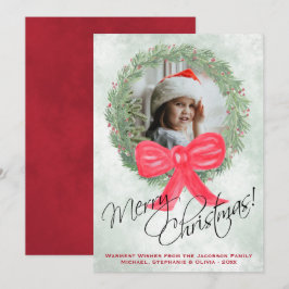 Cartão De Festividades Watercolor Wreath Merry Christmas Photo Frame