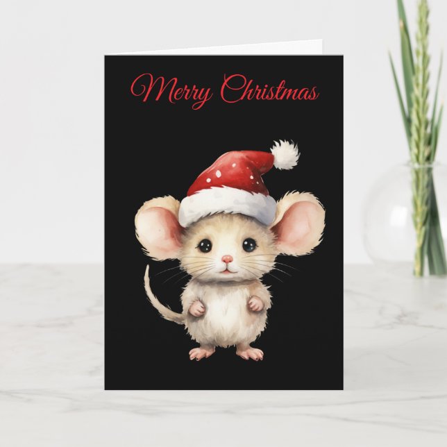Cartão De Festividades Watercolour Christmas Mouse (Frente)