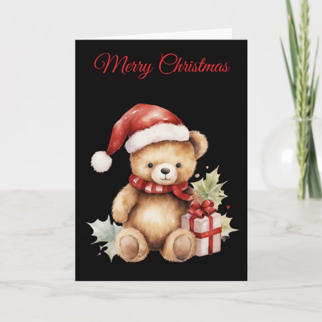 Cartão De Festividades Watercolour Christmas Teddy Bear (Frente)