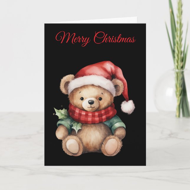 Cartão De Festividades Watercolour Christmas Teddy Bear (Frente)