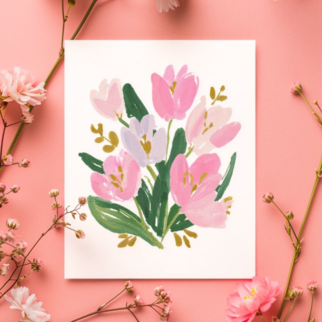 Cartão De Festividades Watercolour Tulips Mother’s Day Card minimal (Criador carregado)