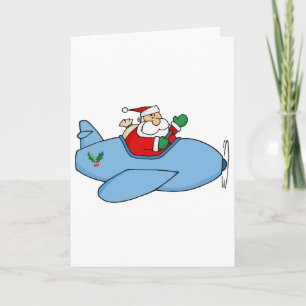 Cartão De Festividades Waving Kris Kringle Voando Seu Avião De Natal