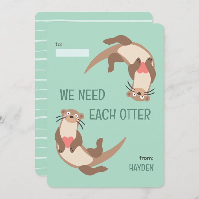 Cartão De Festividades We need each otter classroom valentine's day card (Frente/Verso)