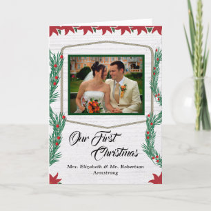 Cartão De Festividades Wedding First Christmas Our Photo Holiday Card