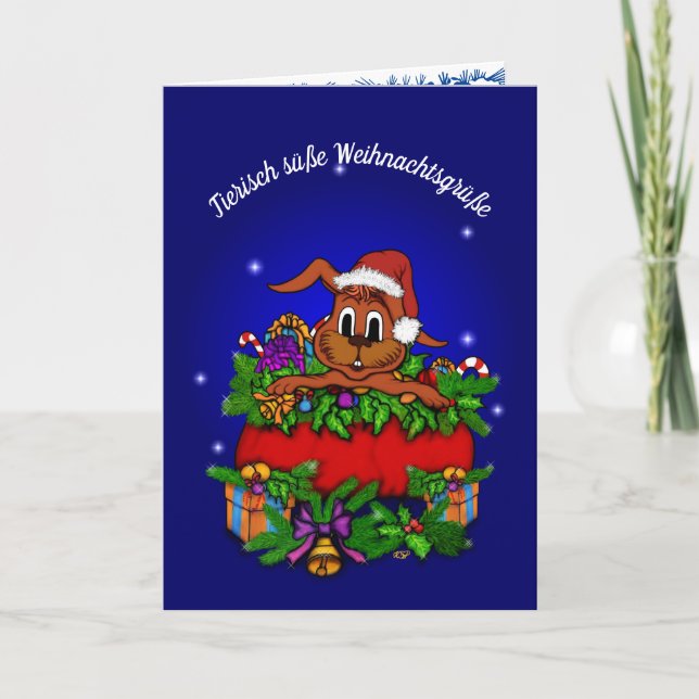Cartão De Festividades Weihnachtskaninchen, Fröhliche Weihnachten! (Frente)