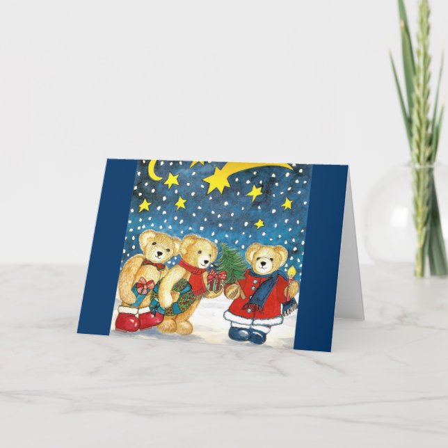 Cartão De Festividades Weihnachtskarte/Innentext "Teddys mit Geschenken" (Frente)