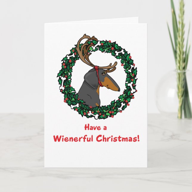 Cartão De Festividades Weindeer Dachshund Christmas Card (Frente)