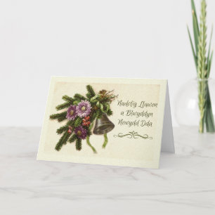 Cartão De Festividades Welsh Christmas Nadolig Llawen Vintage Greens