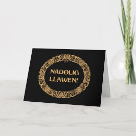 Cartão De Festividades Welsh Christmas Wreath Dourado efeito Black