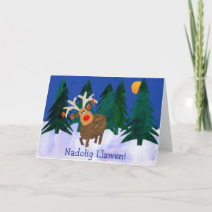 Cartão De Festividades Welsh Greeting, Reindeer, Fun Christmas Card