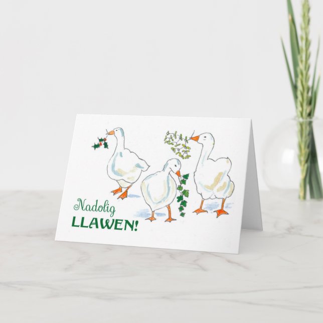 Cartão De Festividades Welsh Language Greeting Christmas Geese Card (Frente)