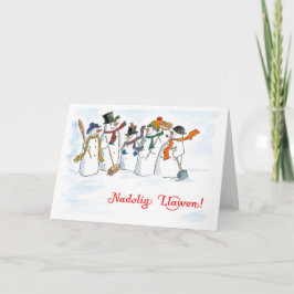Cartão De Festividades Welsh Language Greeting Christmas Snowmen Card