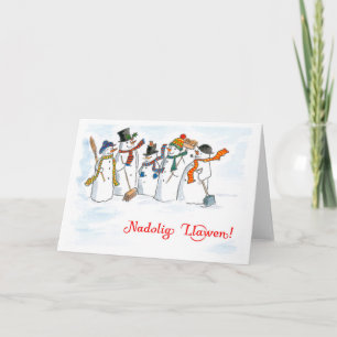 Cartão De Festividades Welsh Language Greeting Christmas Snowmen Card