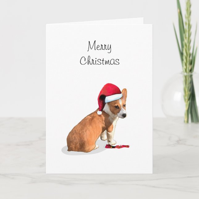 Cartão De Festividades Welsh Pembroke Corgi Feliz Natal (Frente)