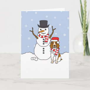 Cartão De Festividades Welsh Springer Spaniel e Snowman