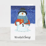 Cartão De Festividades Wesołych Świąt Polish Snowman Season's Greetings<br><div class="desc">Watercolor Snowman with his cozy scarf and red jacket Wesołych Świąt - Polish For Merry Christmas</div>