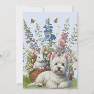 Cartão De Festividades West Highland Terrier e Bunnie Páscoa Card