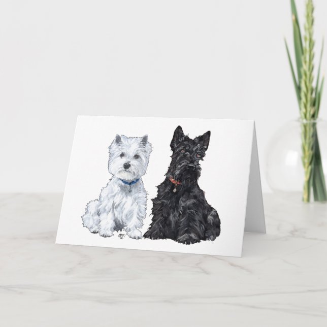 Cartão De Festividades West Highland White e Scottish Terriers (Frente)