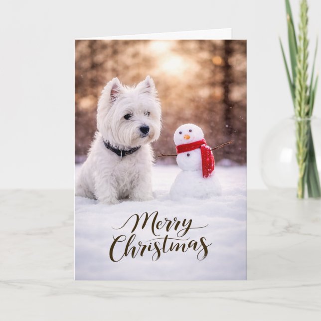 Cartão De Festividades West Highland White Terrier Christmas Snowman (Frente)