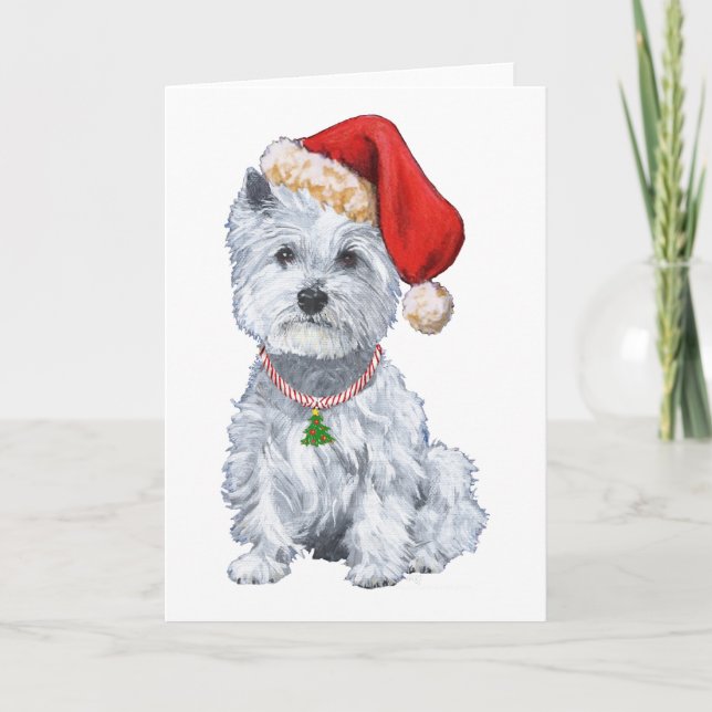 Cartão De Festividades West Highland White Terrier Santa Claus (Frente)