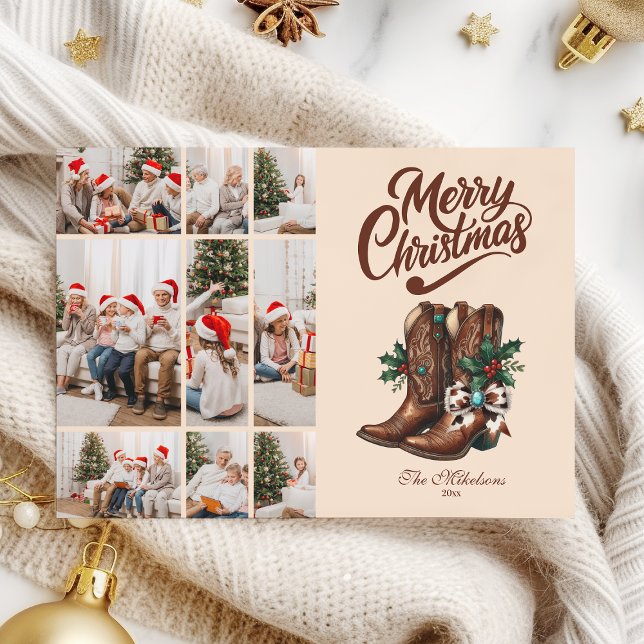 Cartão De Festividades Western Bow & Boots Christmas 9 Photo  (Criador carregado)