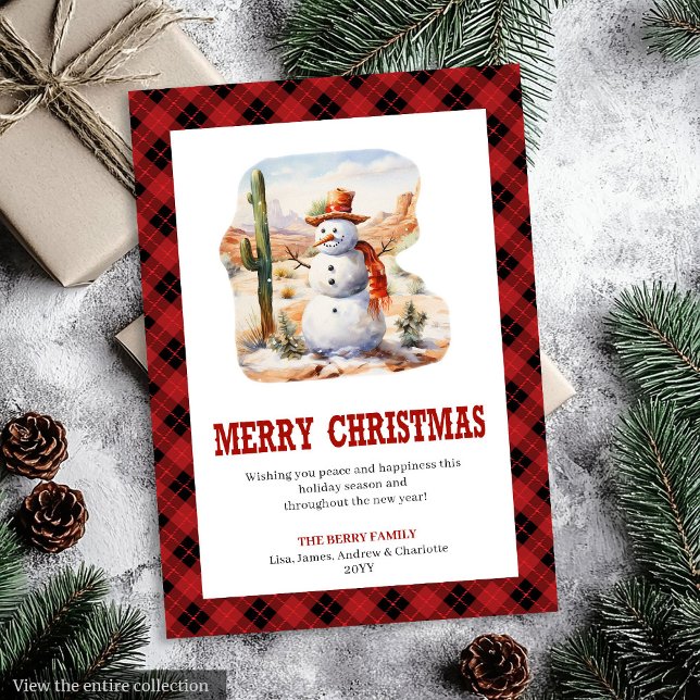 Cartão De Festividades Western Buffalo Check Merry Christmas Card (Western Buffalo Check Merry Christmas Card)