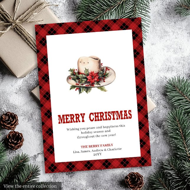 Cartão De Festividades Western Christmas card with cowboy hat print (Western Christmas card with cowboy hat print

)