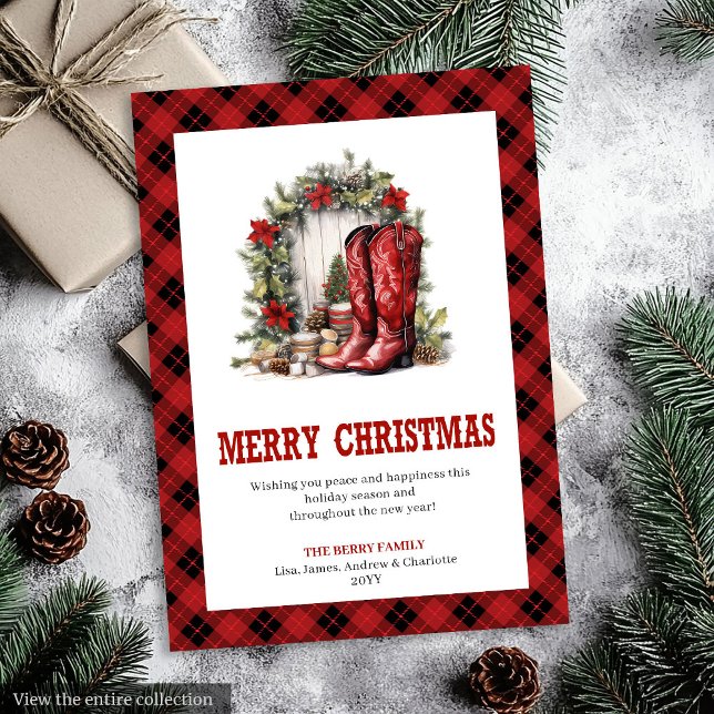Cartão De Festividades Western Christmas card with cowboy plaid print (Western Christmas card with cowboy plaid print

)