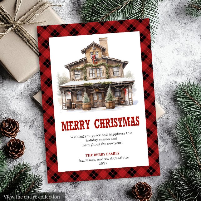 Cartão De Festividades Western Country Red Plaid Holiday Greeting Card (Western Country Red Plaid Holiday Greeting Card)
