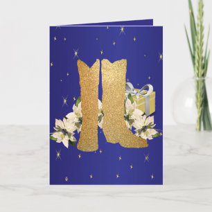 Cartão De Festividades Western Cowboy Boots Poinsettias Gifts Feriado