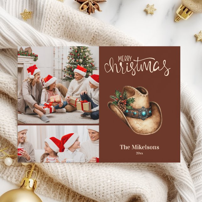 Cartão De Festividades Western Cowboy Hat Natal 2 Foto (Criador carregado)