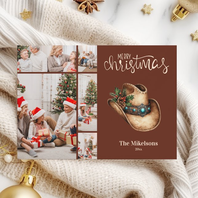 Cartão De Festividades Western Cowboy Hat Natal 5 Foto (Criador carregado)