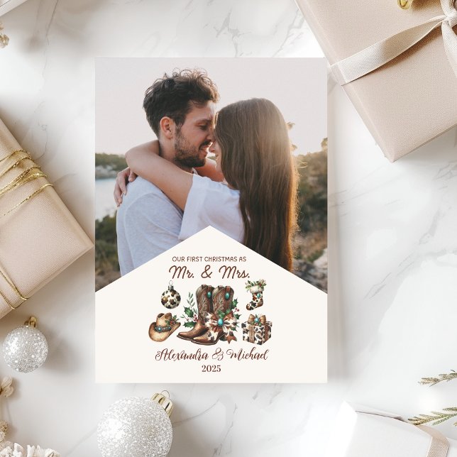 Cartão De Festividades Western First Christmas As Mrs and Mr  Photo  (Criador carregado)