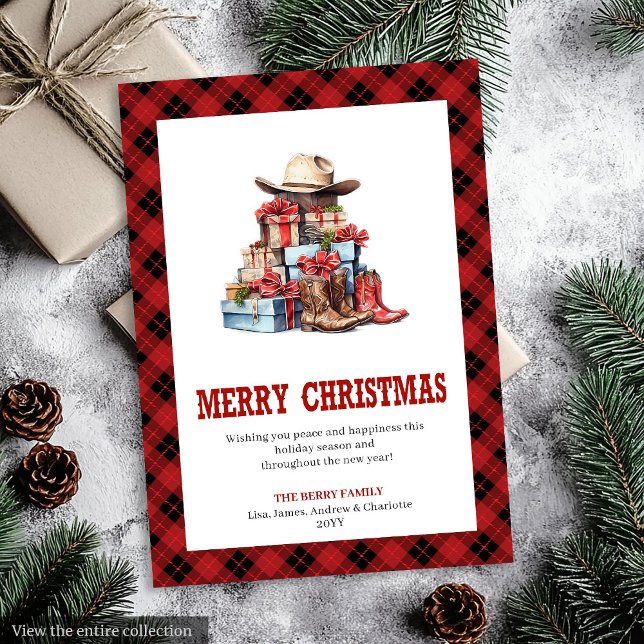 Cartão De Festividades Western holiday card buffalo plaid typography (Western holiday card buffalo plaid typography

)