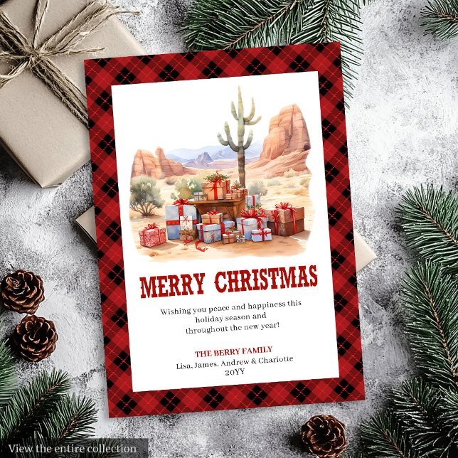 Cartão De Festividades Western Tartan Plaid Rustic Christmas Card (Western Tartan Plaid Rustic Christmas Card)