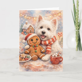 Cartão De Festividades Westie and Gingerbread Man Card