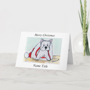 Cartão De Festividades Westie Art Watercolour Christmas Hat Card Wife etc
