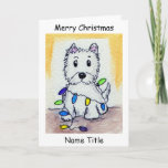 Cartão De Festividades Westie Christmas Lights art Christmas Card<br><div class="desc">I have created this cute Christmas Card using my watercolour miniature image. This delightful card can be personalised. Please take a look at my other westie items.</div>