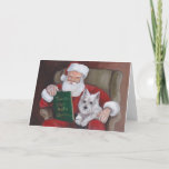 Cartão De Festividades Westie Christmas Stories With Santa Greeting Card<br><div class="desc">This card features a reproduction of my original oil painting of Santa and West highland terrier.</div>
