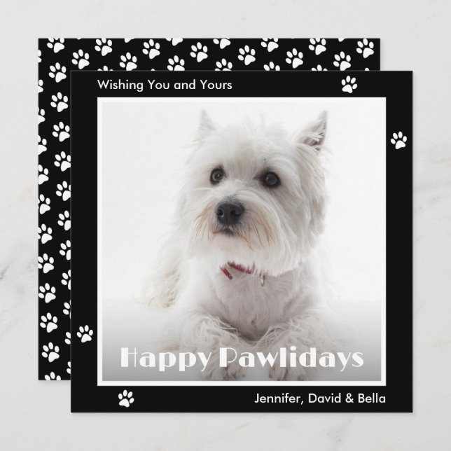Cartão De Festividades Westie Dog Paw Prints Pet Photo Black (Frente/Verso)