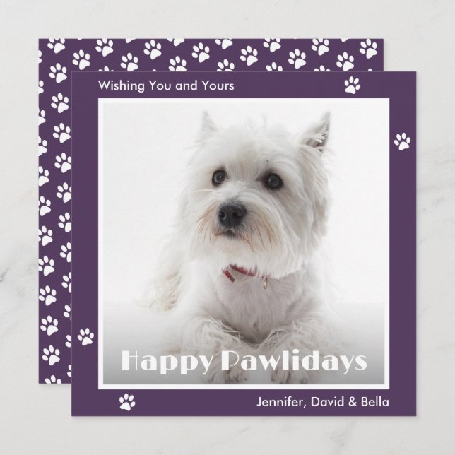 Cartão De Festividades Westie Dog Pet Photo Paw Prints Purple (Frente/Verso)