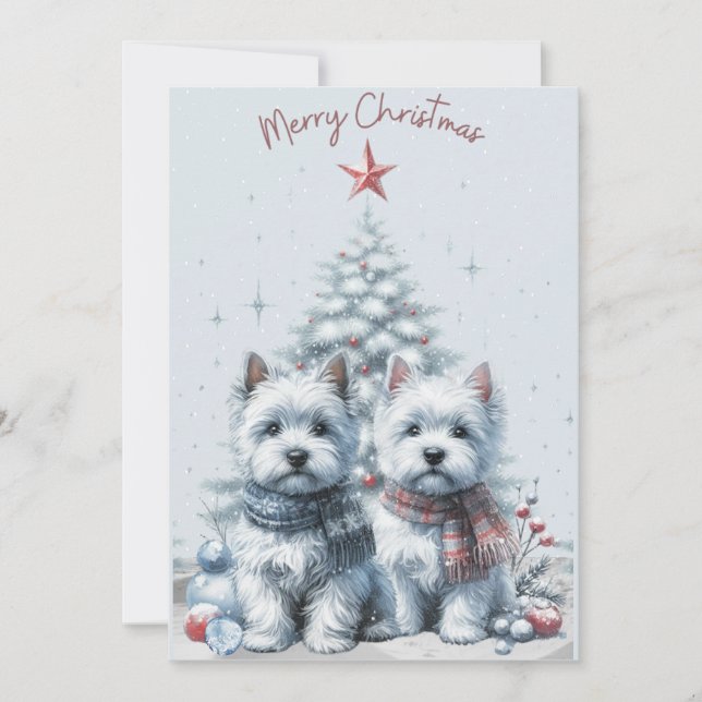 Cartão De Festividades Westie Pair Merry Christmas Card (Frente)