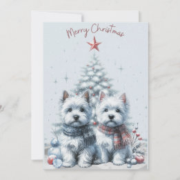 Cartão De Festividades Westie Pair Merry Christmas Card