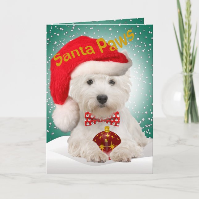 Cartão De Festividades Westie Santa Christmas Cards (Frente)