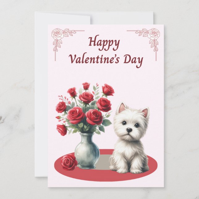 Cartão De Festividades Westie with Roses Valentine's Card (Frente)
