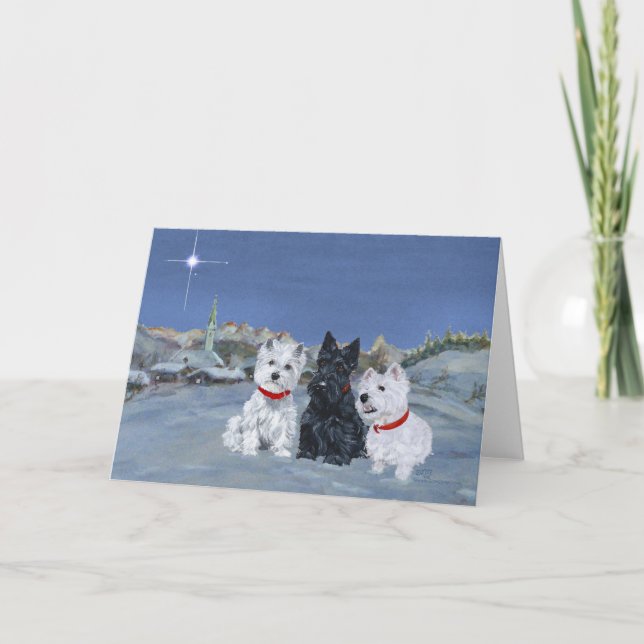 Cartão De Festividades Westies e um Natal Scottie (Frente)